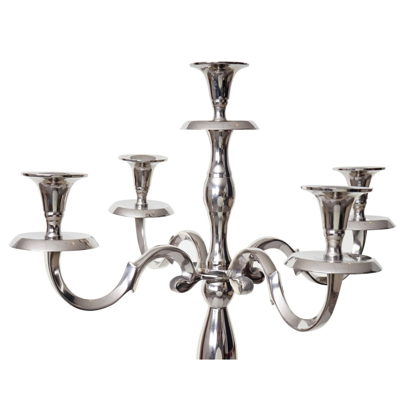 Bougeoir chandelier, candélabre à 5 branches en aluminium 118cm massif 3,6kg - couleur: argent