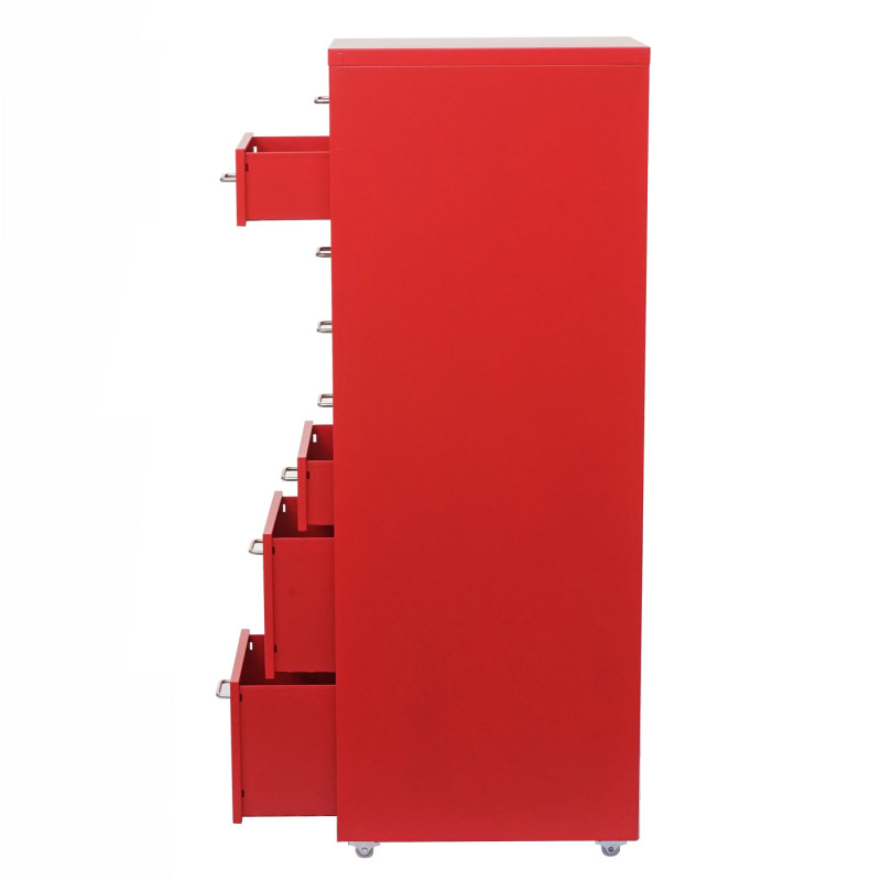 Caisson à roulettes Boston T851, placard en acier, 109x28x44cm 8 tiroirs - rouge