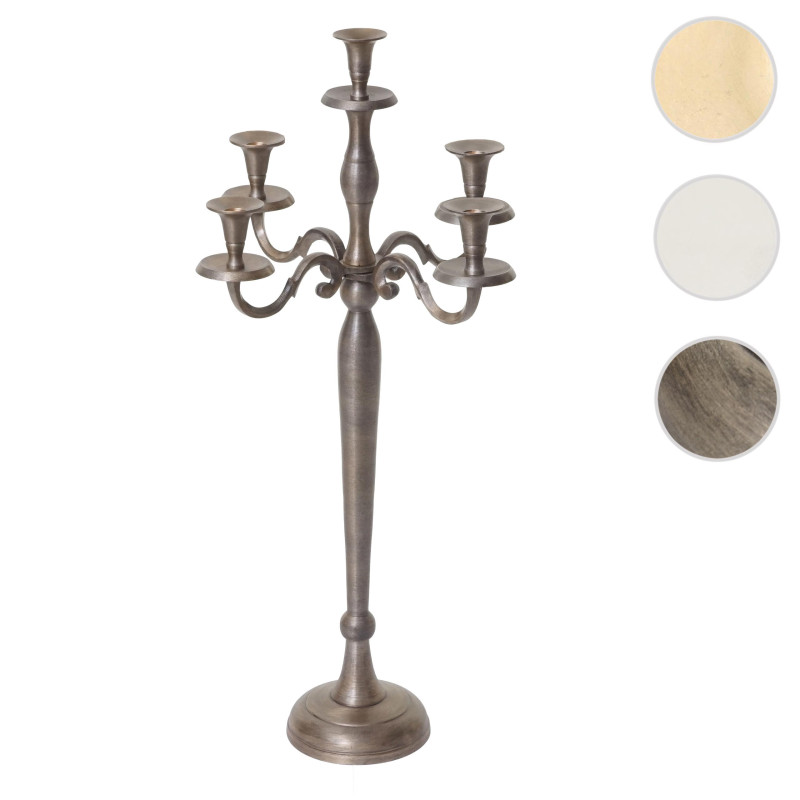 Bougeoir chandelier, candélabre à 5 branches en aluminium 60cm massif 1,6kg - couleur: argent