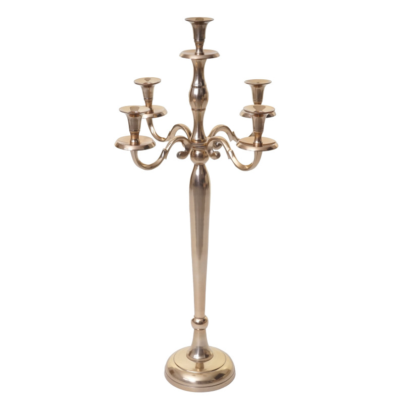 Bougeoir chandelier, torchère, candélabre à 5 branches en aluminium 60cm massif 1,6kg - couleur: or