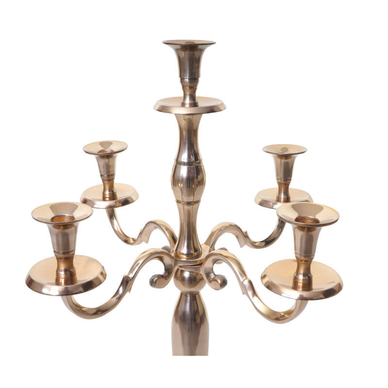 Bougeoir chandelier, torchère, candélabre à 5 branches en aluminium 60cm massif 1,6kg - couleur: or