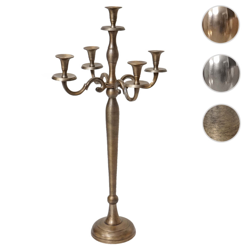 Bougeoir chandelier, candélabre à 5 branches en aluminium 80cm massif 2,2kg - couleur: argent