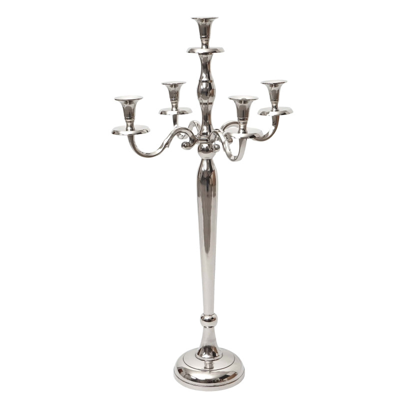 Bougeoir chandelier, candélabre à 5 branches en aluminium 80cm massif 2,2kg - couleur: argent