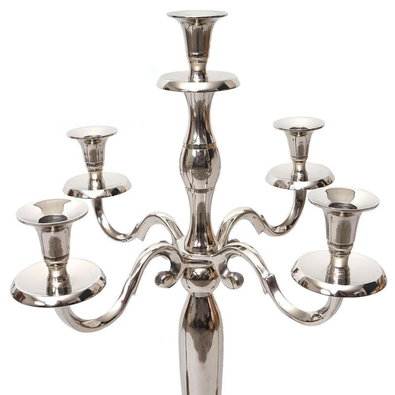 Bougeoir chandelier, candélabre à 5 branches en aluminium 80cm massif 2,2kg - couleur: argent