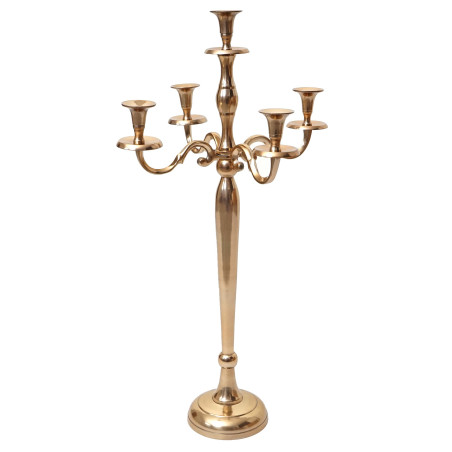 Bougeoir chandelier, torchère, candélabre à 5 branches en aluminium 80cm massif 2,2kg - couleur: or