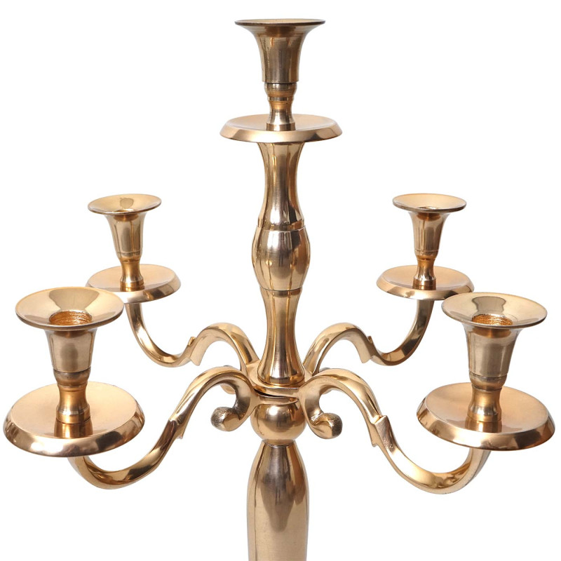 Bougeoir chandelier, torchère, candélabre à 5 branches en aluminium 80cm massif 2,2kg - couleur: or