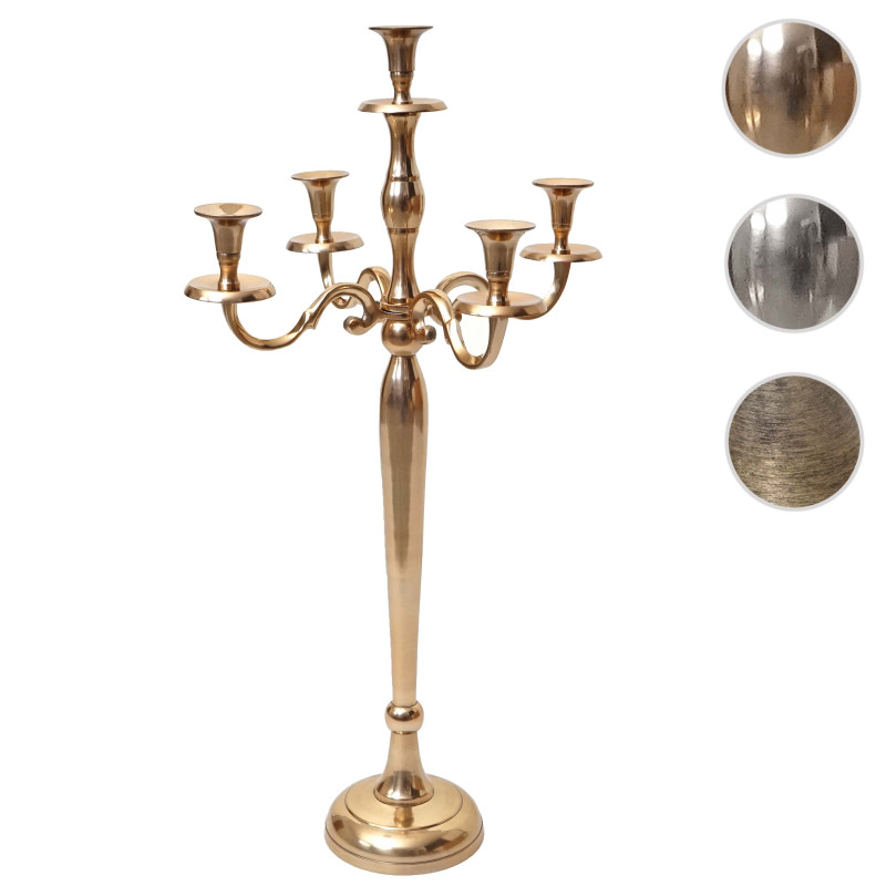 Bougeoir chandelier, torchère, candélabre à 5 branches en aluminium 80cm massif 2,2kg - couleur: or