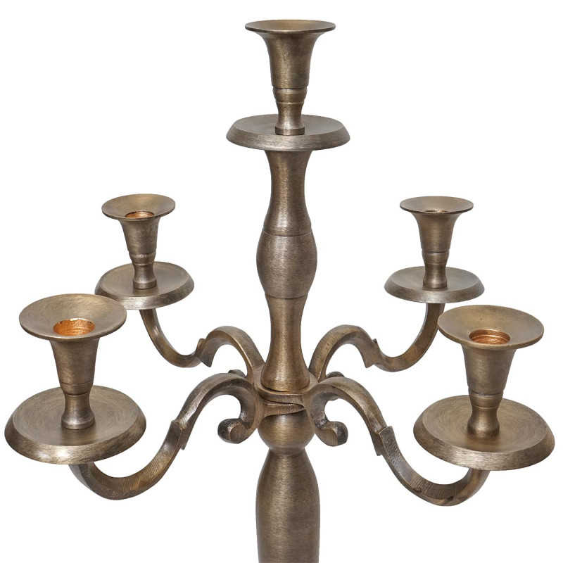 Bougeoir chandelier, candélabre 5 branches aluminium 80cm massif 2,2kg - couleur: or antique