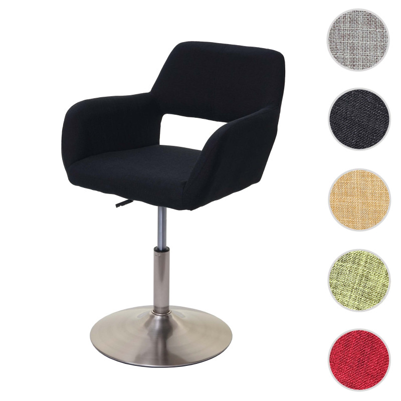 Chaise de salle à manger III, style rétro années 50, tissu - noir, pied en métal brossé