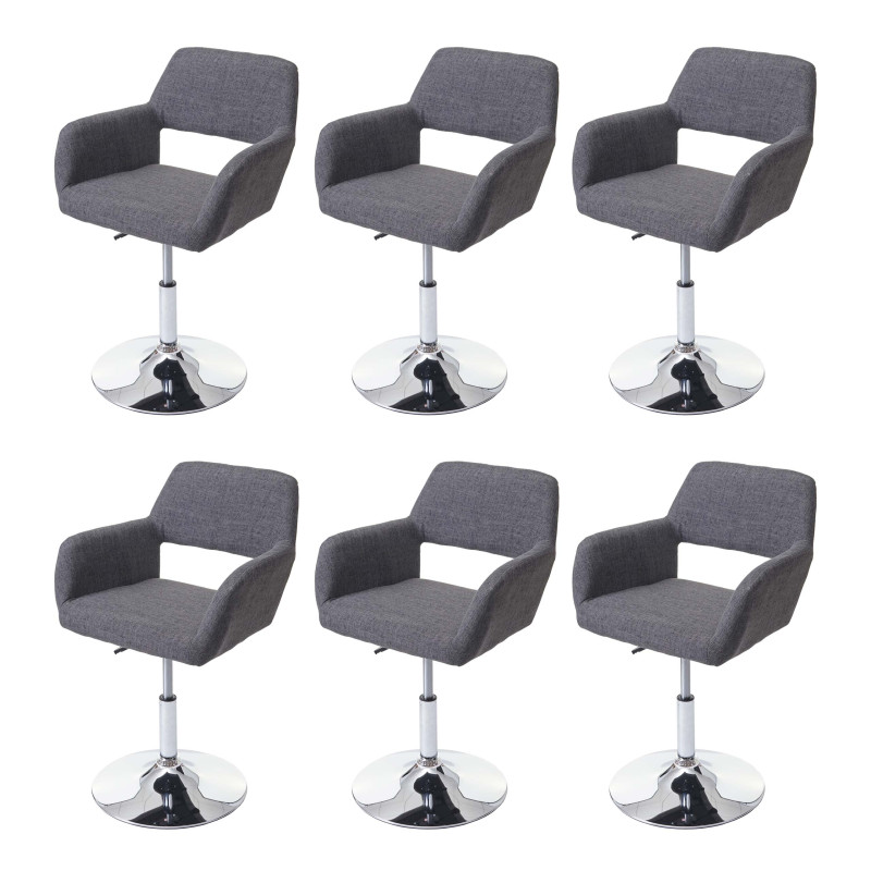 Lot de 6 chaises de salle à manger III, , rétro années 50, tissu/textile - gris, pied chromé