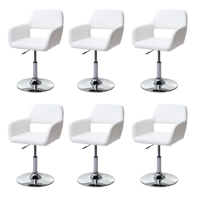 Lot de 6 chaises de salle à manger III, , rétro années 50, similicuir - blanc, pied chromé