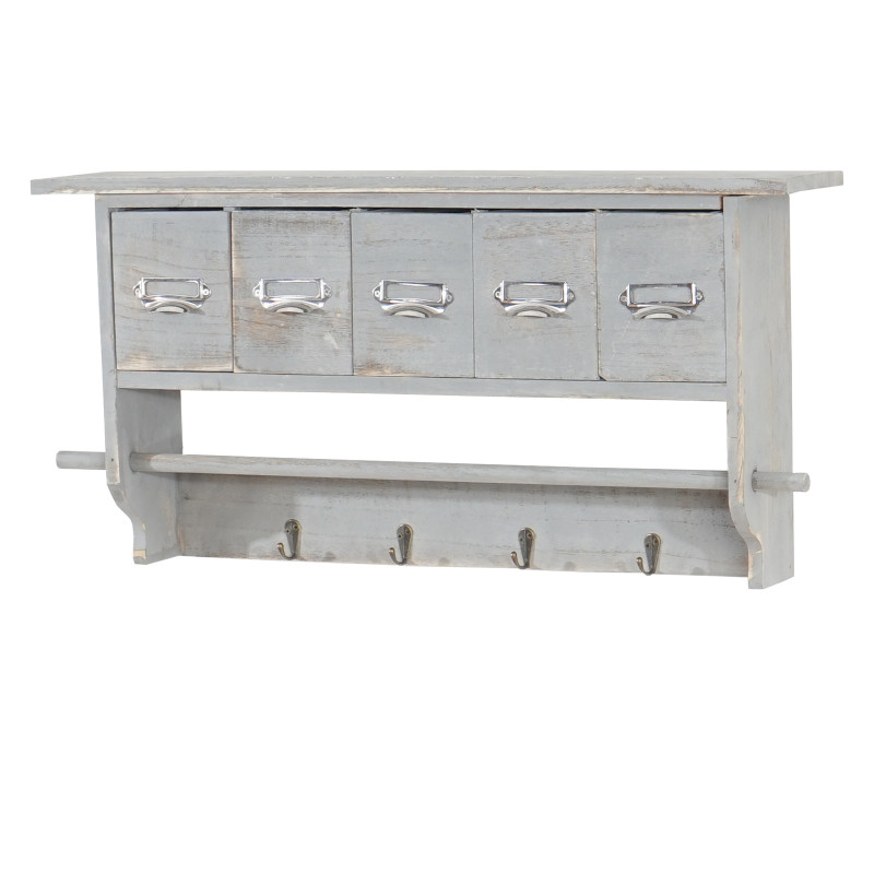 Étagère de cuisine étagère de ménage, vintage avec 5 tiroirs, 32x65x13cm - shabby look, gris