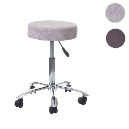 Tabouret de travail tabouret rotatif de cosmétique, avec roulettes, tissu - gris