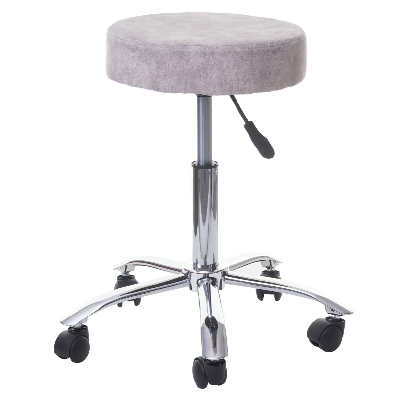 Tabouret de travail tabouret rotatif de cosmétique, avec roulettes, tissu - gris