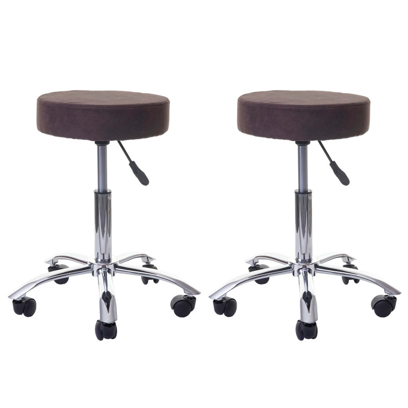 2x tabouret de travail tabouret rotatif de cosmétique, avec roulettes, tissu - marron foncé