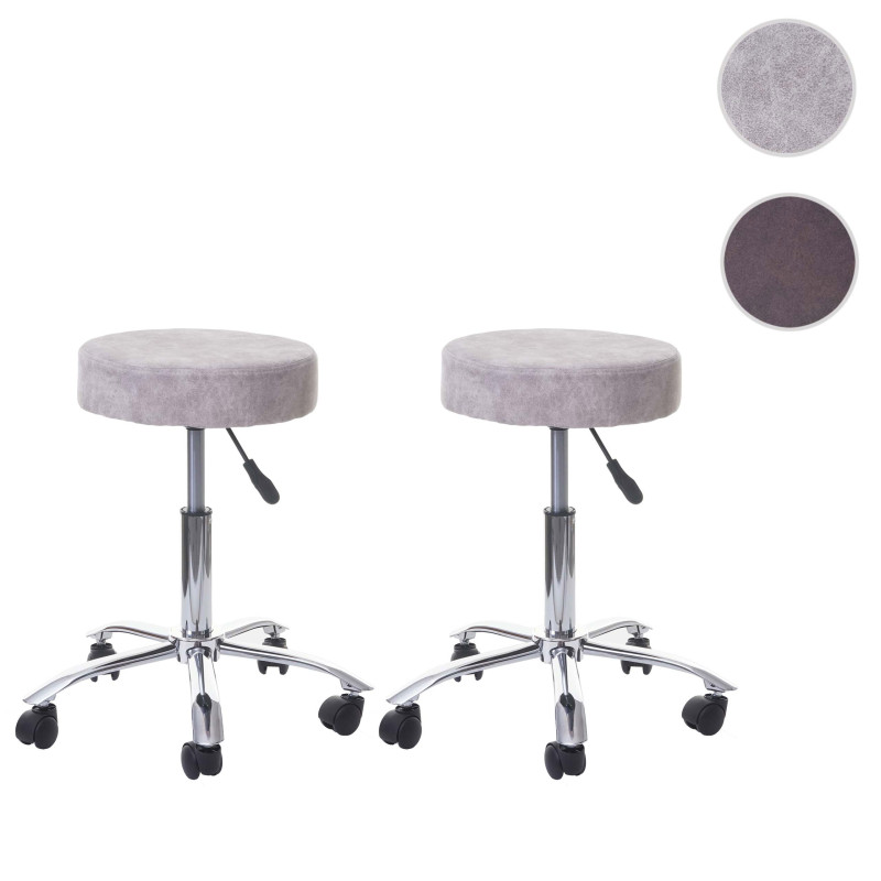 2x tabouret de travail tabouret rotatif de cosmétique, avec roulettes, tissu - gris