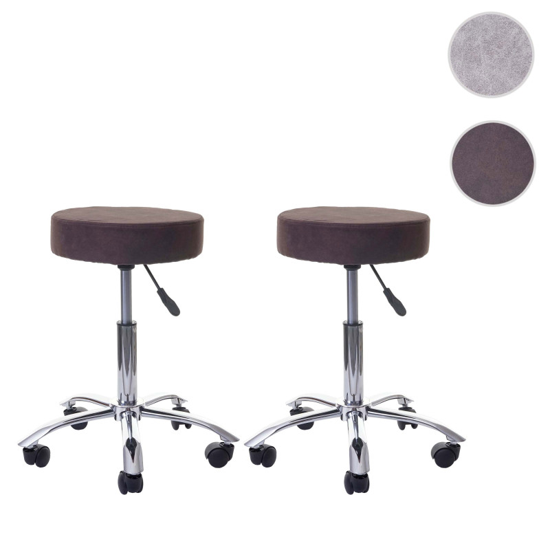 2x tabouret de travail tabouret rotatif de cosmétique, avec roulettes, tissu - marron foncé