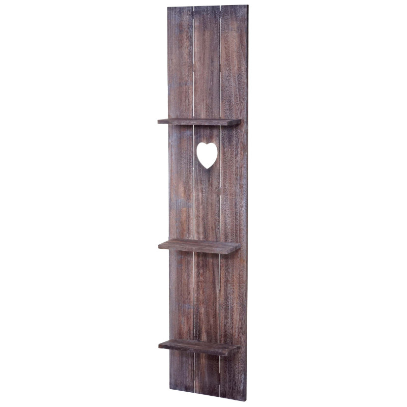 Étagère murale panneau avec 3 niveaux, 150x33x13cm, bois massif, vintage - marron, shabby