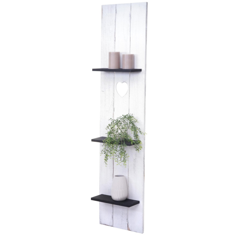 Étagère murale panneau avec 3 niveaux, 150x33x13cm, bois massif, vintage - blanc, gris foncé, shabby