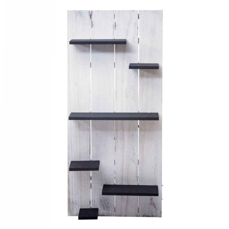 Étagère murale panneau mural avec 6 niveaux, 110x50x14cm, bois massif - blanc, gris foncé, shabby