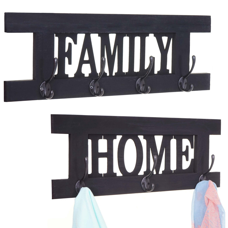 2x garderobe murale Home+Family, planche vestiaire, style shabby chic, vintage 60x21cm - gris foncé