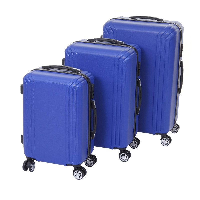 Lot de 3 valises valise rigide, roulettes, bagages à main, hauteur 72/60/50cm - bleu, premium