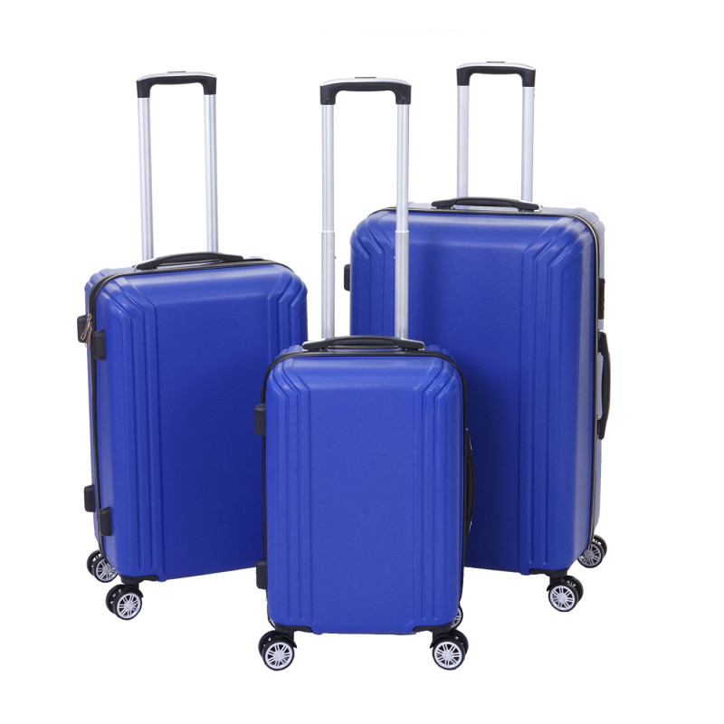 Lot de 3 valises valise rigide, roulettes, bagages à main, hauteur 72/60/50cm - bleu, premium