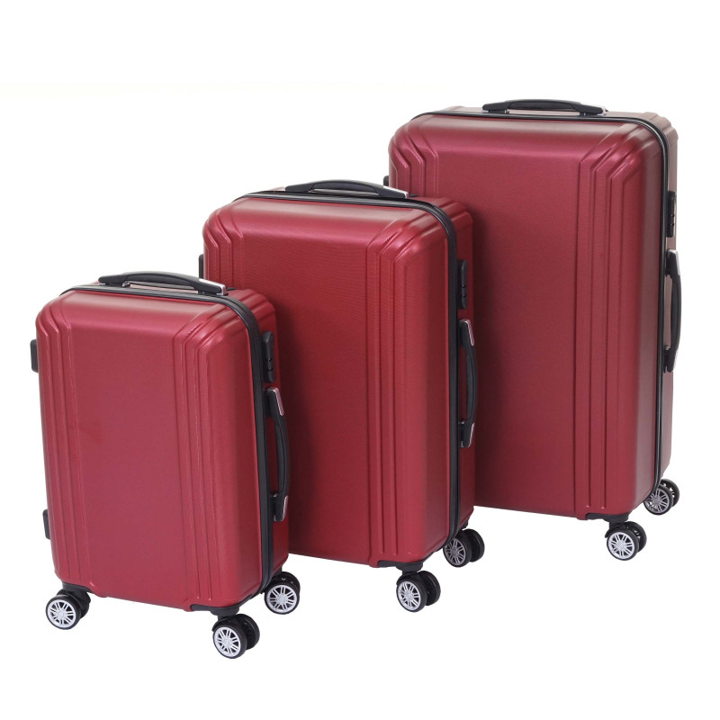 Lot de 3 valises valise rigide, roulettes, bagages à main, hauteur 72/60/50cm - rouge, premium