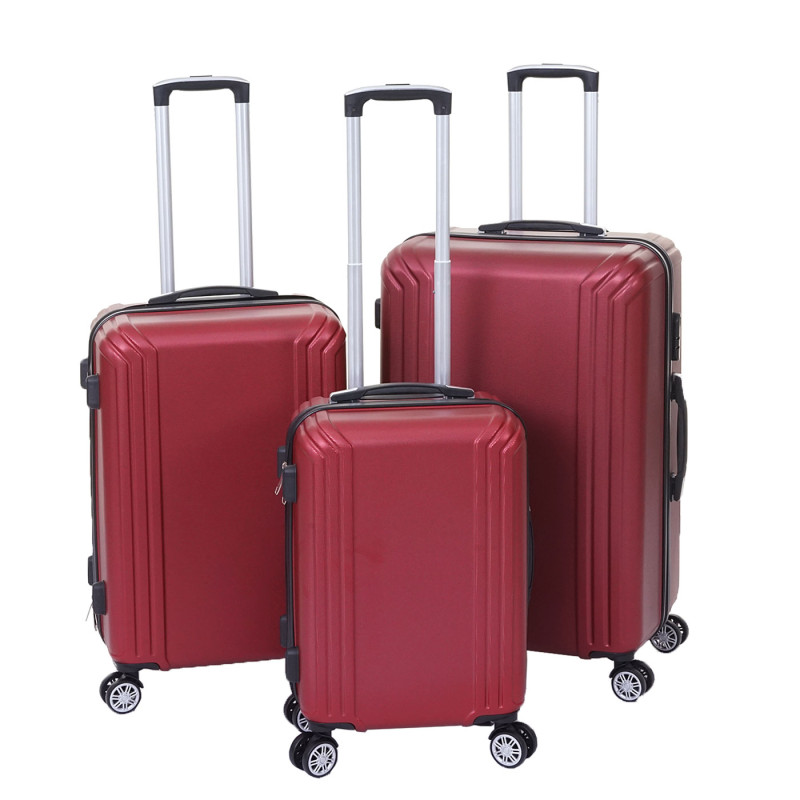 Lot de 3 valises valise rigide, roulettes, bagages à main, hauteur 72/60/50cm - rouge, premium