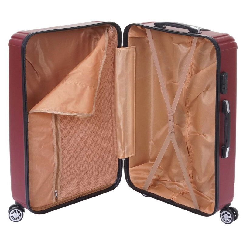 Lot de 3 valises valise rigide, roulettes, bagages à main, hauteur 72/60/50cm - rouge, premium