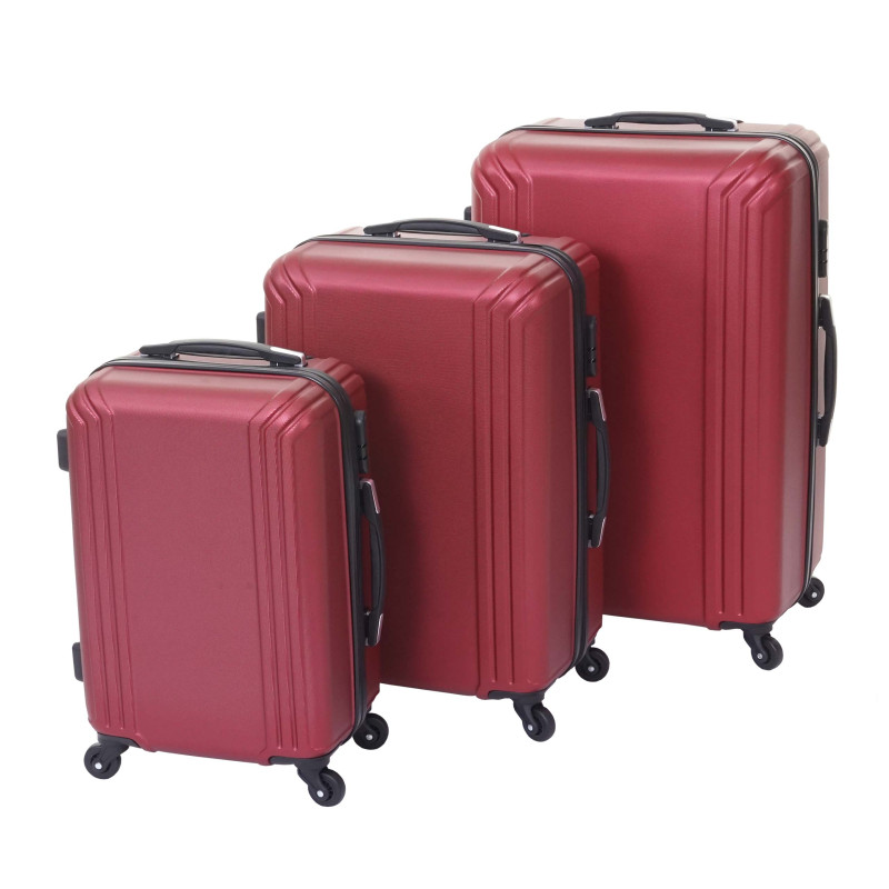 Lot de 3 valises valise rigide, roulettes, bagages à main, hauteur 72/60/50cm - rouge, norme