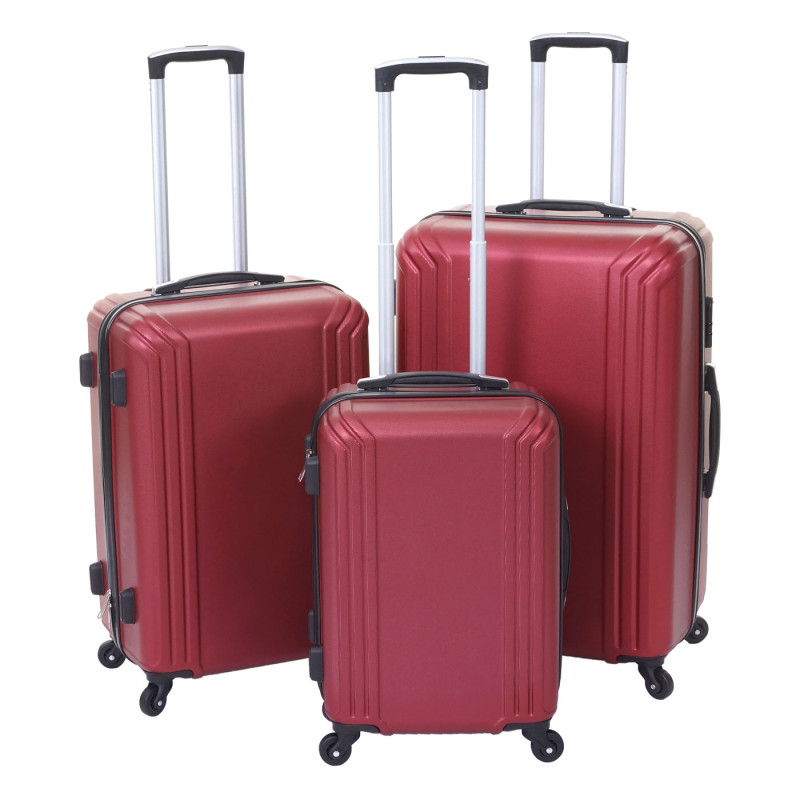 Lot de 3 valises valise rigide, roulettes, bagages à main, hauteur 72/60/50cm - rouge, norme