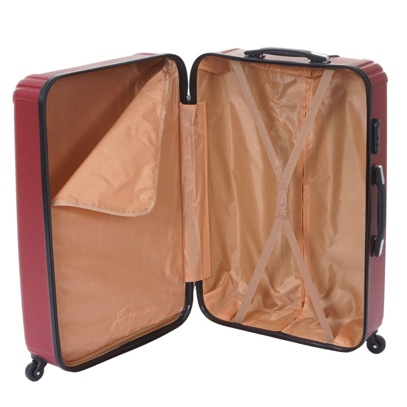 Lot de 3 valises valise rigide, roulettes, bagages à main, hauteur 72/60/50cm - rouge, norme