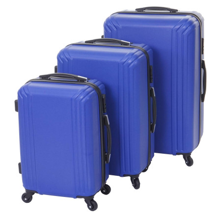 Lot de 3 valises valise rigide, valise à roulettes, bagages à main, hauteur 72/60/50cm - bleu, norme