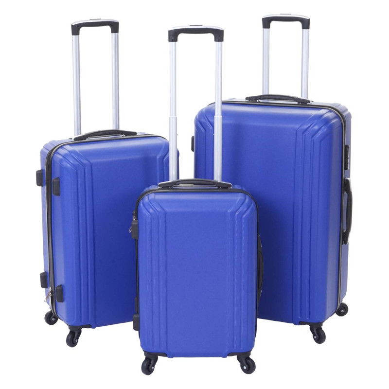 Lot de 3 valises valise rigide, valise à roulettes, bagages à main, hauteur 72/60/50cm - bleu, norme