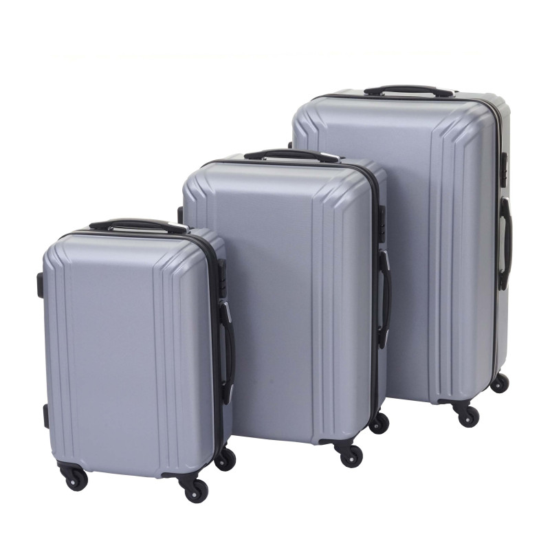 Lot de 3 valises valise rigide, valise à roulettes, bagages à main, hauteur 72/60/50cm - gris, norme