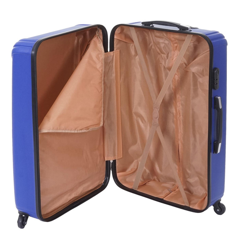 Lot de 3 valises valise rigide, valise à roulettes, bagages à main, hauteur 72/60/50cm - bleu, norme