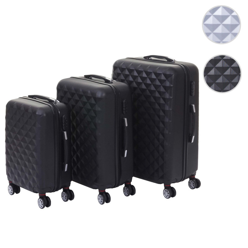 Lot de 3 valises valise rigide, valise à roulettes, bagages à main, hauteur 76/60/50cm - noir, norme