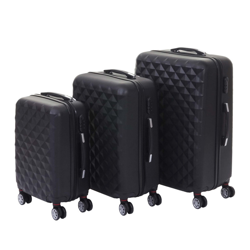 Lot de 3 valises valise rigide, valise à roulettes, bagages à main, hauteur 76/60/50cm - noir, norme