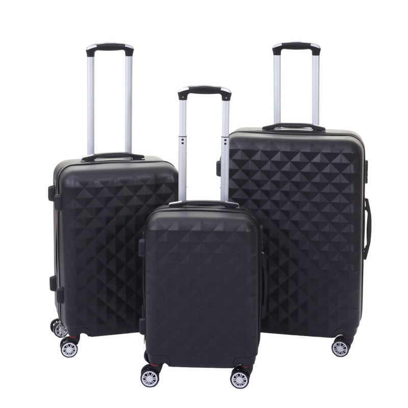 Lot de 3 valises valise rigide, valise à roulettes, bagages à main, hauteur 76/60/50cm - noir, norme