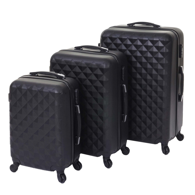Lot de 3 valises valise rigide, valise à roulettes, bagages à main, hauteur 72/60/50cm - noir, norme