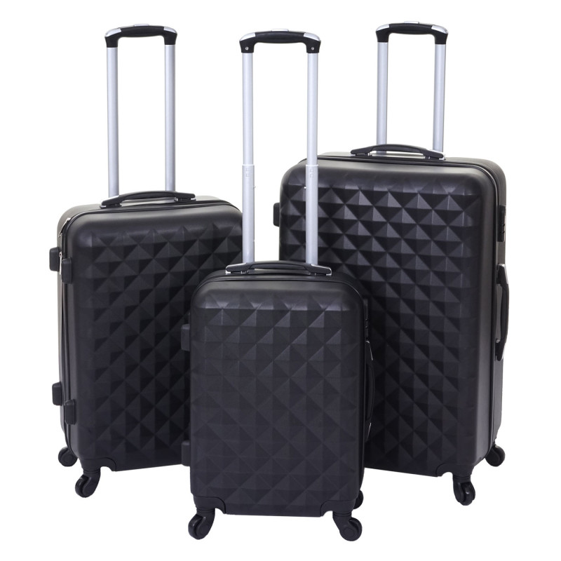 Lot de 3 valises valise rigide, valise à roulettes, bagages à main, hauteur 72/60/50cm - noir, norme