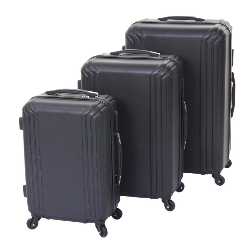 Lot de 3 valises valise rigide à roulettes, bagages à main, hauteur 72/60/50cm - noir, standart