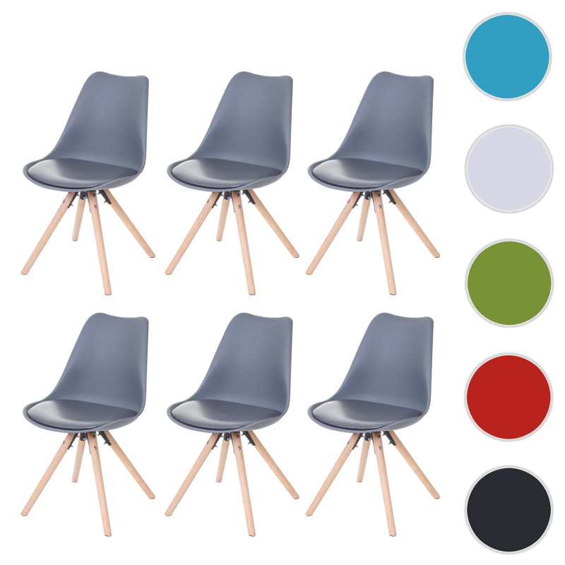 6x chaise de séjour/salle à manger Malmö T501, design rétro - gris, siège similicuir gris, pieds clairs