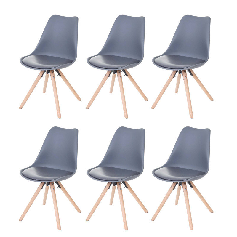 6x chaise de séjour/salle à manger Malmö T501, design rétro - gris, siège similicuir gris, pieds clairs