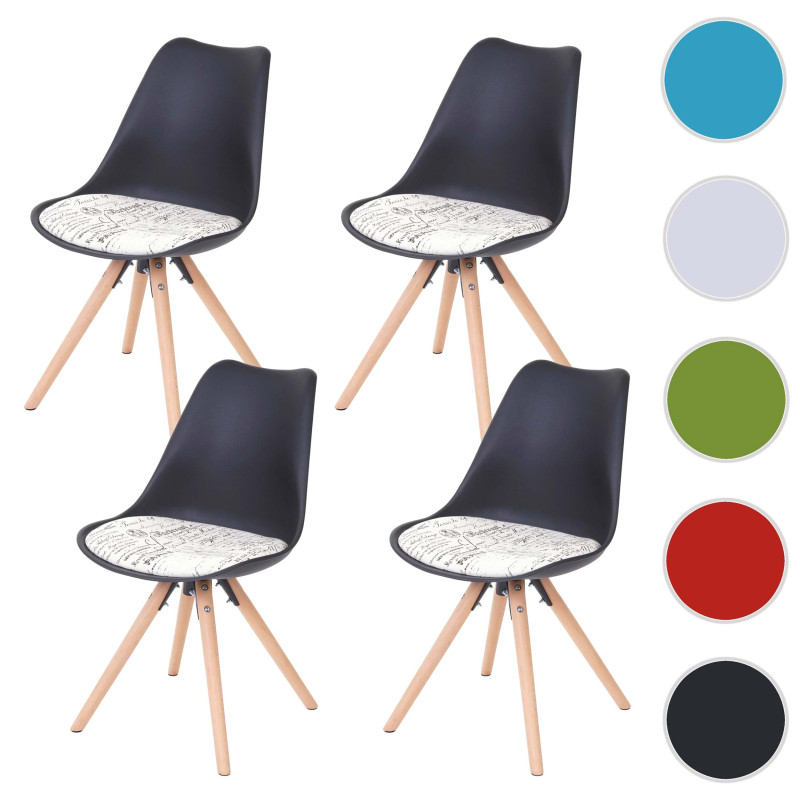 4x chaise de séjour/salle à manger Malmö T501, design rétro - noir, siège en tissu avec lettrage, pieds clairs