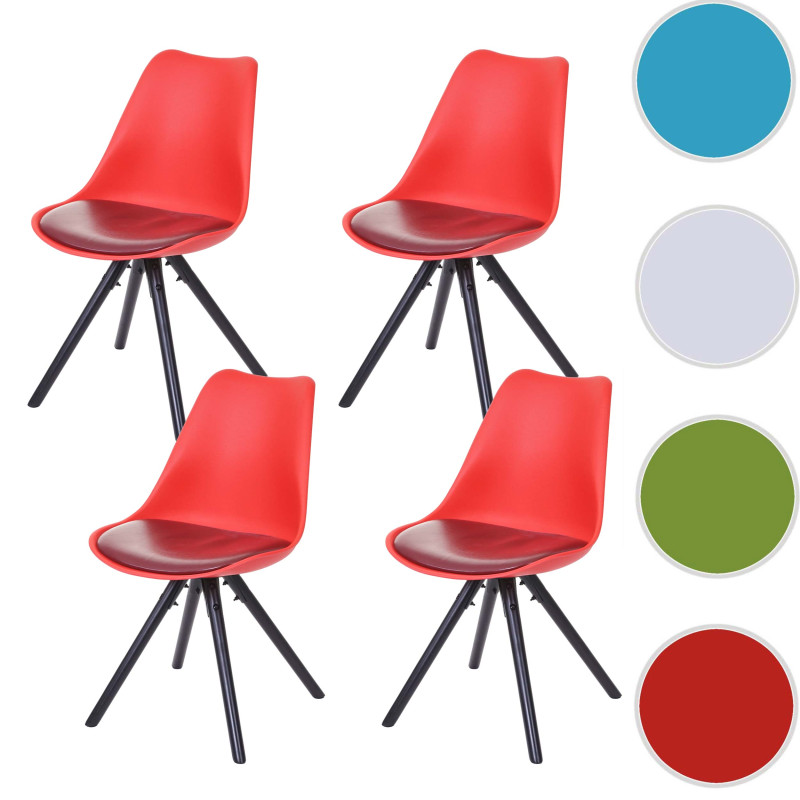 4x chaise de séjour/salle à manger Malmö T501, design rétro - rouge, siège similicuir rouge, pieds foncés