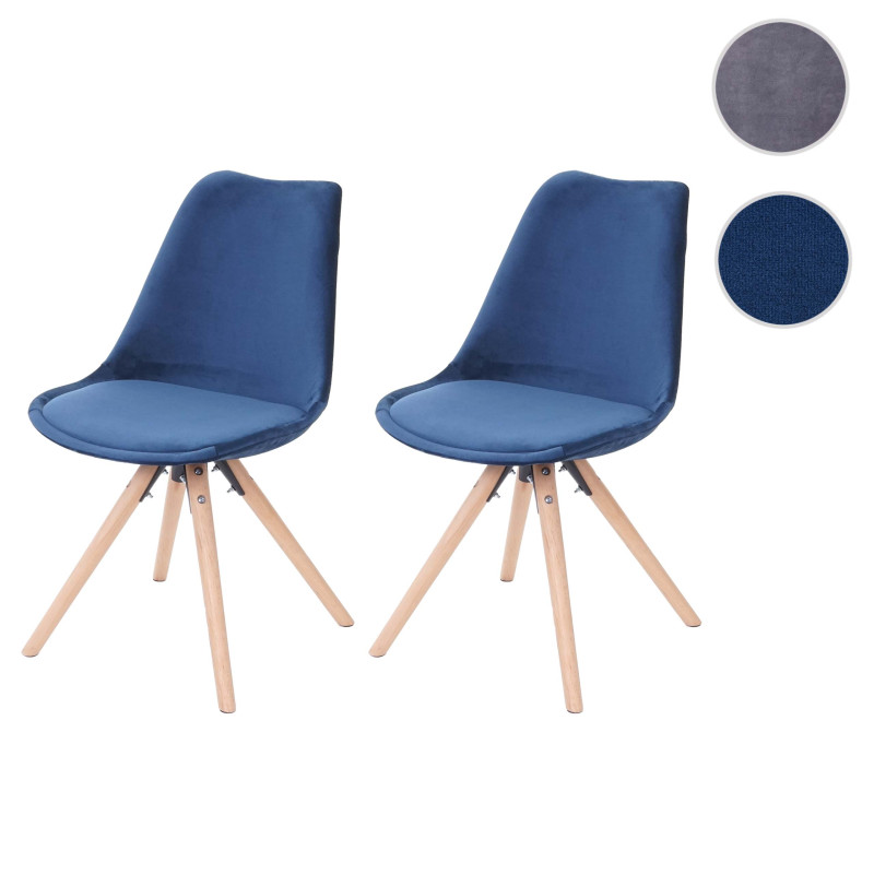 2x chaise de séjour/salle à manger Malmö T501, design rétro, velours - pétrole, siège pétrole, pieds clairs