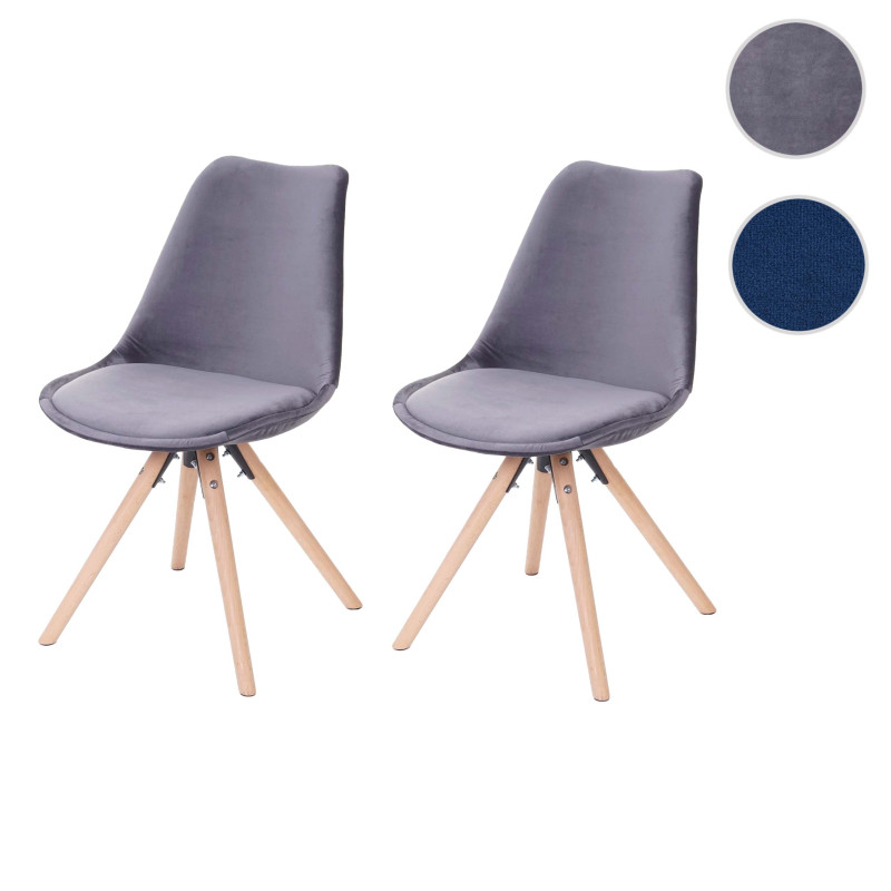 2x chaise de séjour/salle à manger Malmö T501, design rétro, velours - gris, siège gris, pieds clairs