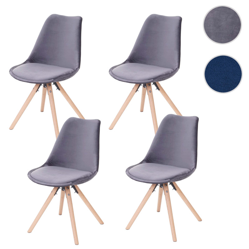 4x chaise de séjour/salle à manger Malmö T501, design rétro, velours - gris, siège gris, pieds clairs